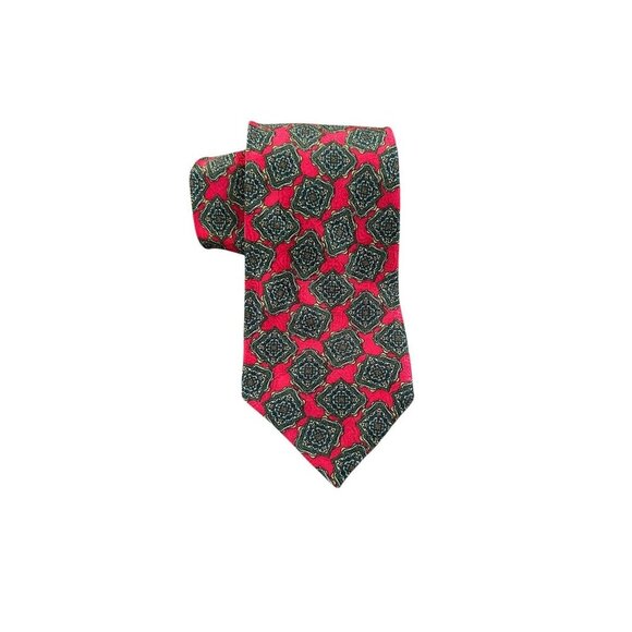 Stefano Ricco Men's Italian 100% Silk Vintage Red Geometric Luxury Tie - Picture 1 of 7